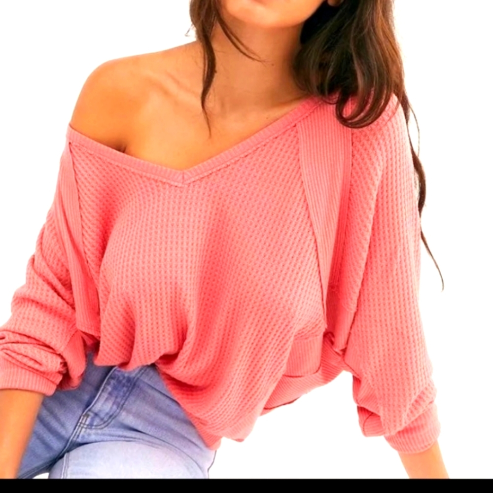 Free People Waffle Knit XS Gray top